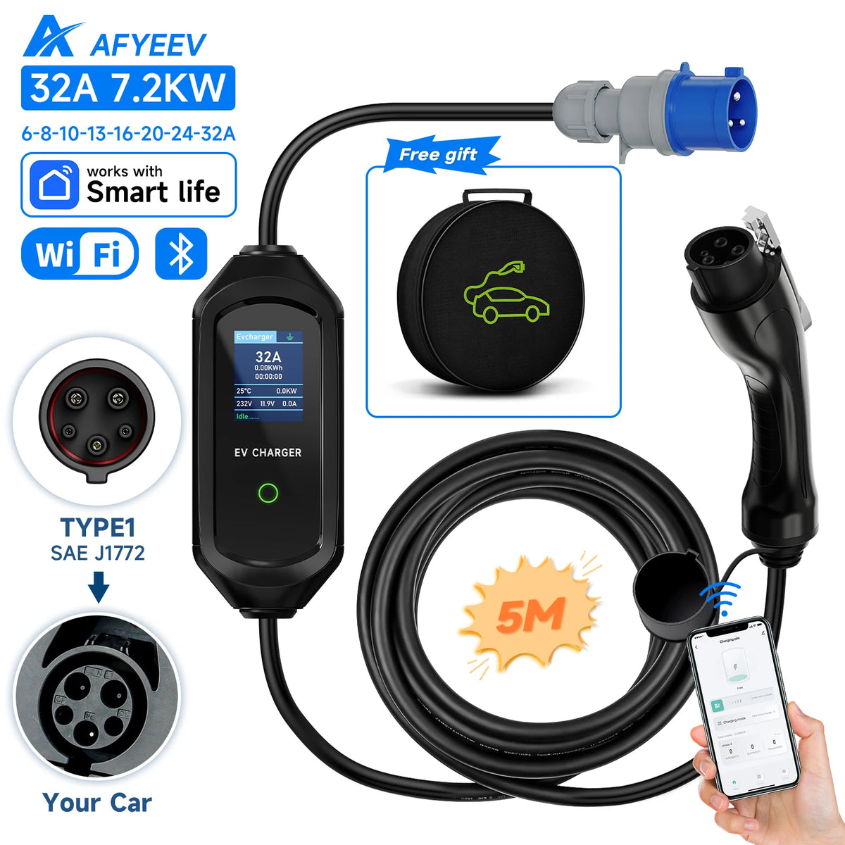 AFYEEV 32A 7.2kW Portable EV Charger