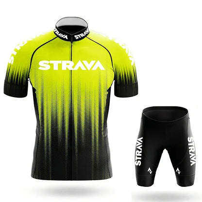 Strava Men's Summer Cycling Jersey & Bib Shorts Set with Padded Chamois
