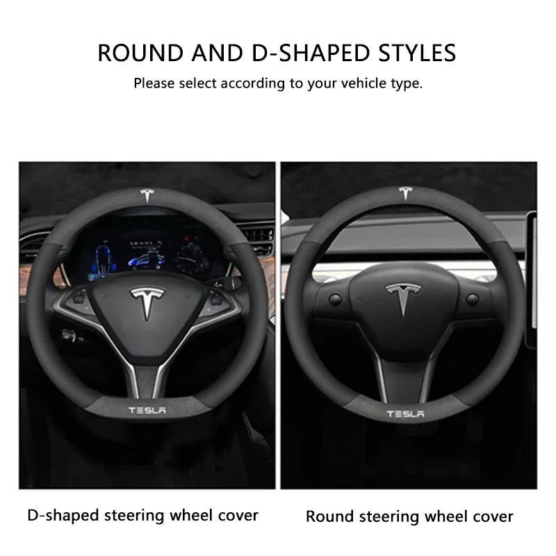 Suede Steering Wheel Cover for Tesla Model 3 / Model Y / Model S / Model X