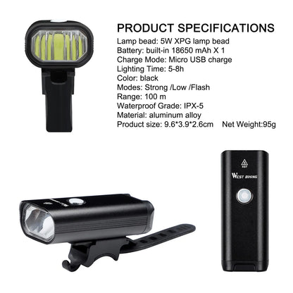 WEST BIKING USB wiederaufladbares LED-Fahrradlicht
