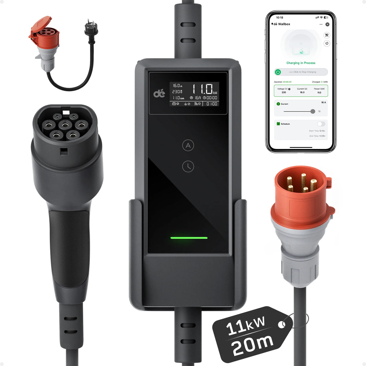 11kW 3-Phase Type 2 Portable EV Charger with Smart App