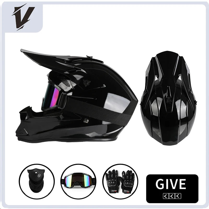VGV Motocross Helmet Set with Goggles, Gloves & Face Cover