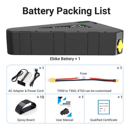 Waterproof Triangle E-Bike Battery – 36V, 48V & 52V Lithium Battery Pack