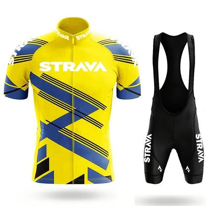Strava Men's Summer Cycling Jersey & Bib Shorts Set with Padded Chamois