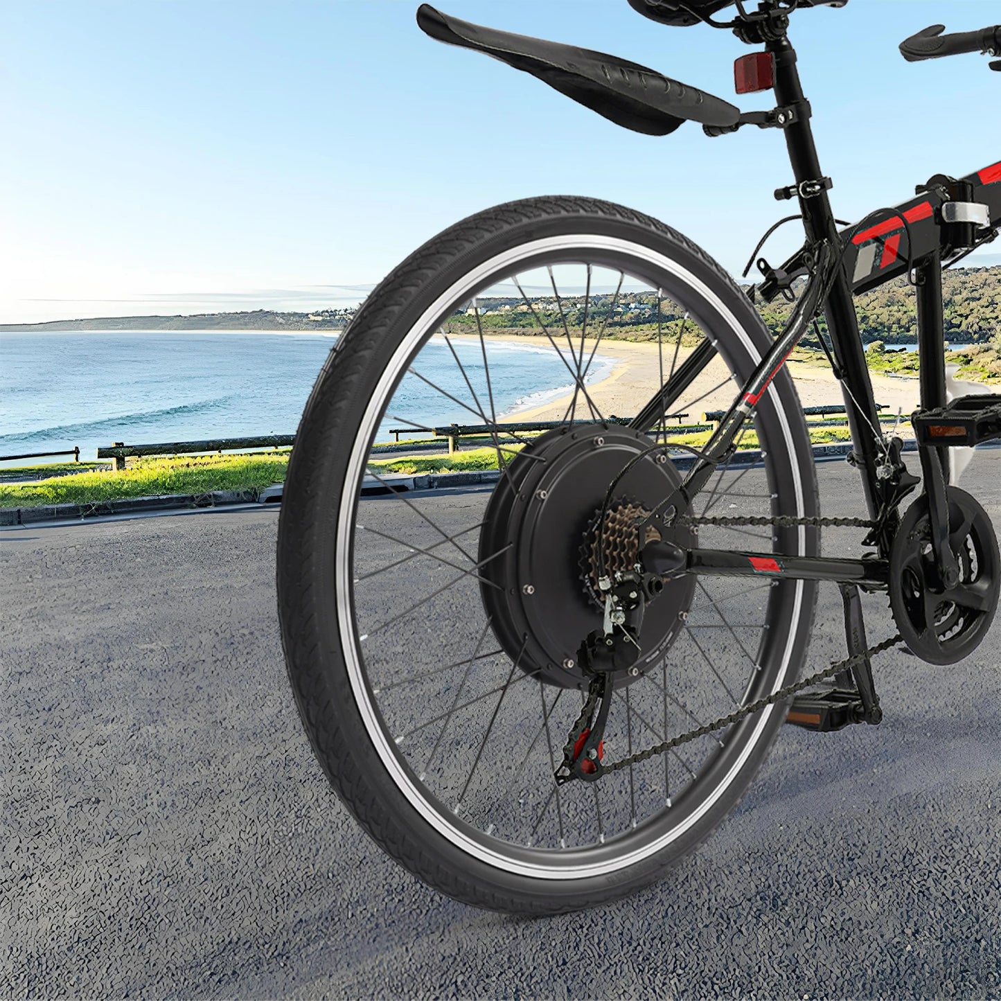 26 Zoll 48V 1000W Elektrofahrrad Umbausatz - Bürstenloser Getriebeloser Motor, Daumengas & 3 LED-Leuchten, Bremsabschaltung & 120KG