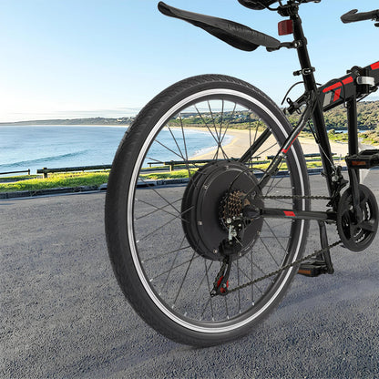 26 Zoll 48V 1000W Elektrofahrrad Umbausatz - Bürstenloser Getriebeloser Motor, Daumengas & 3 LED-Leuchten, Bremsabschaltung & 120KG