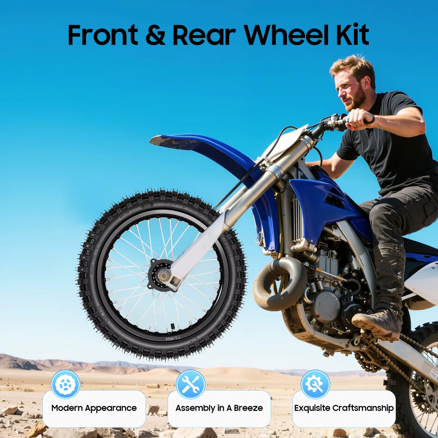 80/100-12 60/100-14 Radnabe mit Reifen, Speichenfelgensatz für Offroad-Motorräder, Vorderrad-Hinterrad-Baugruppe, Upgrade-Modifikation