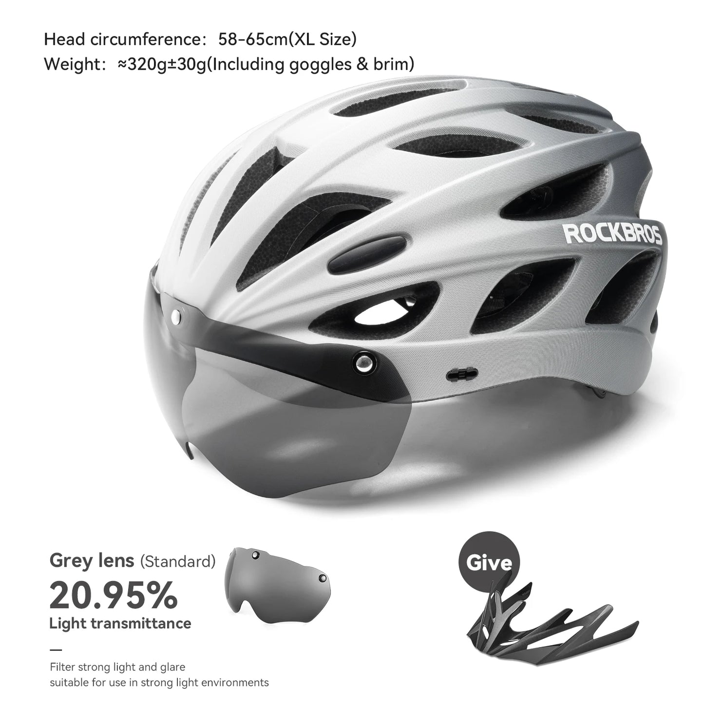 ROCKBROS Fahrradhelm, leichter integrierter Helm, Kopfschutz, Schutzhelm mit Brille, Herren Damen MTB Rennrad Helm