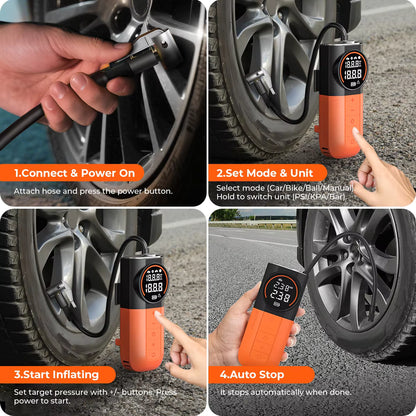 ETENWOLF S1 160 PSI Portable Tyre Inflator with 5200mAh Battery