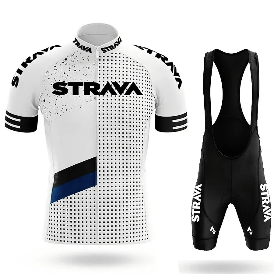 Strava Men's Summer Cycling Jersey & Bib Shorts Set with Padded Chamois
