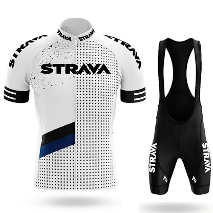 Strava Men's Summer Cycling Jersey & Bib Shorts Set with Padded Chamois
