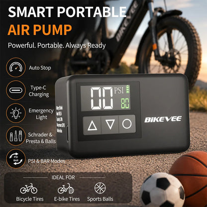 BIKEVEE Mini-Elektrofahrradpumpe 120 PSI mit digitaler Anzeige