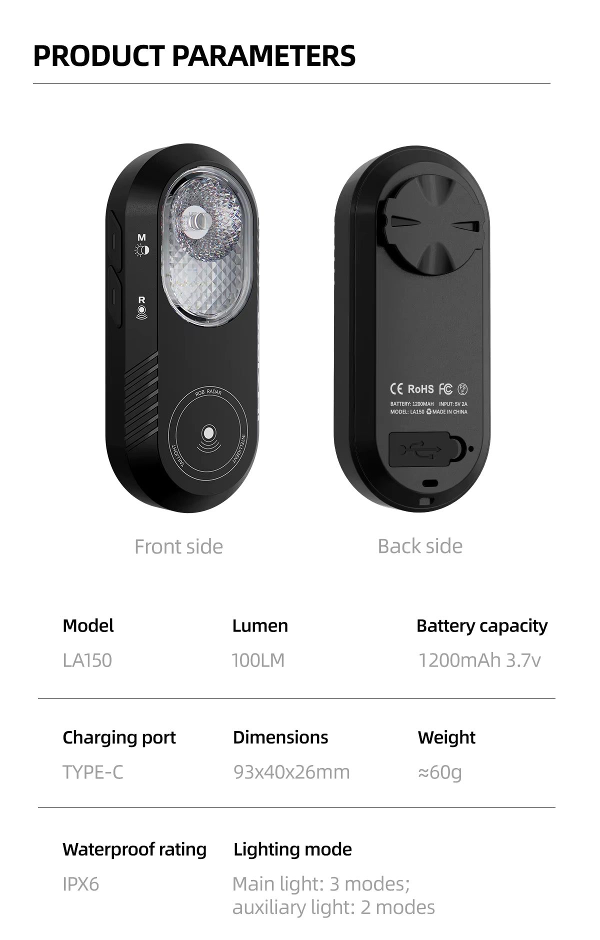 CYCLAMI LA150 Smart Radar Bike Tail Light