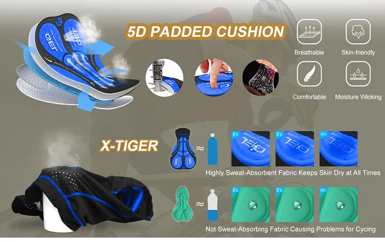 X-TIGER Men's 5D Padded Cycling Shorts