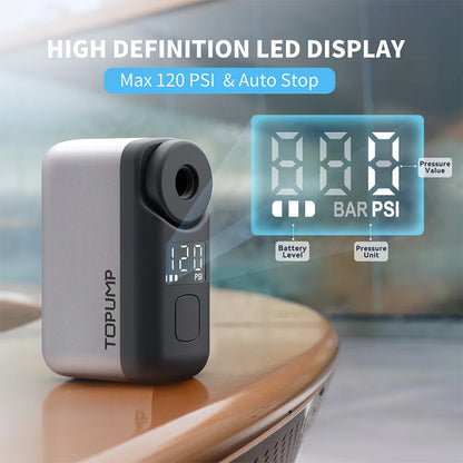 TOPUMP TB2 PRO Mini Electric Bike Pump 120 PSI Portable Tyre Inflator