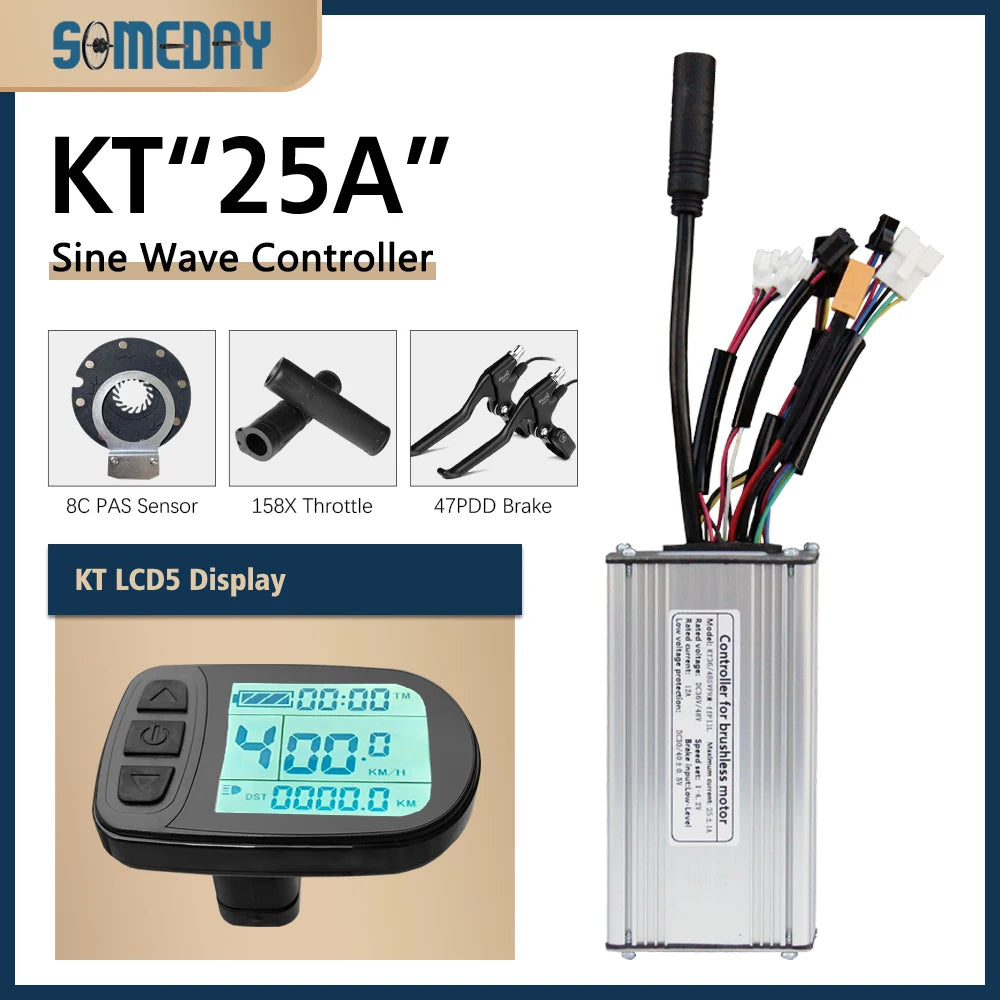 KT Sine Wave E-Bike Controller with LCD5 Display – 36V/48V Waterproof Kit