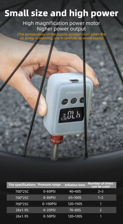 ROCKBROS Fahrradpumpe 150PSI Tragbare Taschen-Elektroluftpumpe Schrader-Presta-Ventil MTB Wiederaufladbarer Kompressor Reifenfüller