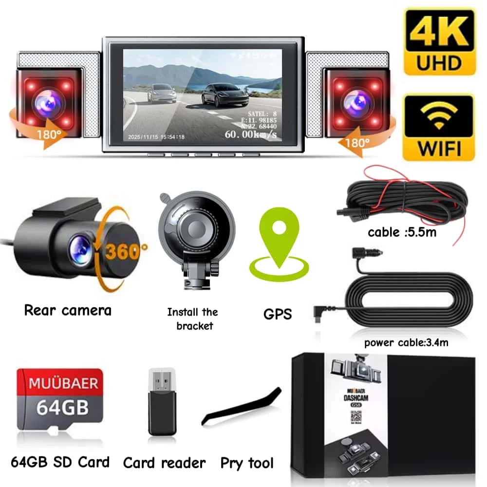 Rétroviseur dashcam à écran tactile IPS de 10 pouces avec enregistrement 4K avant et arrière