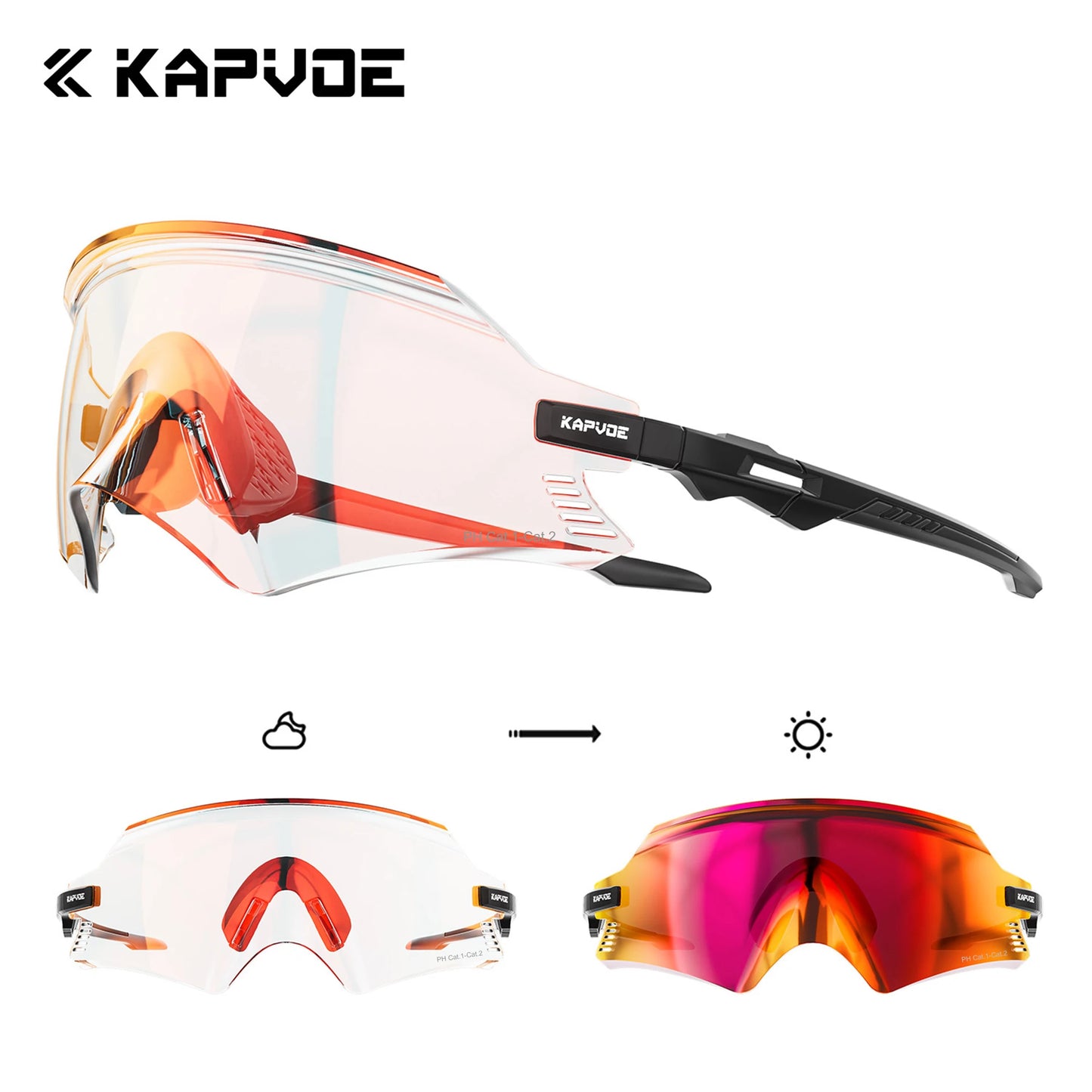 KAPVOE K2 Photochromic Cycling Sunglasses UV400 Sports Glasses