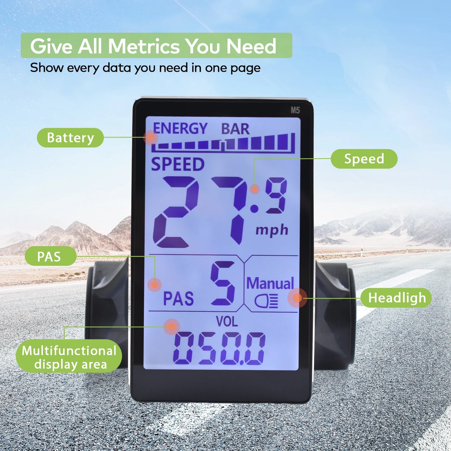 Electric Bike LCD Cycle Computer Digital Multi-Colour Speedometer Display