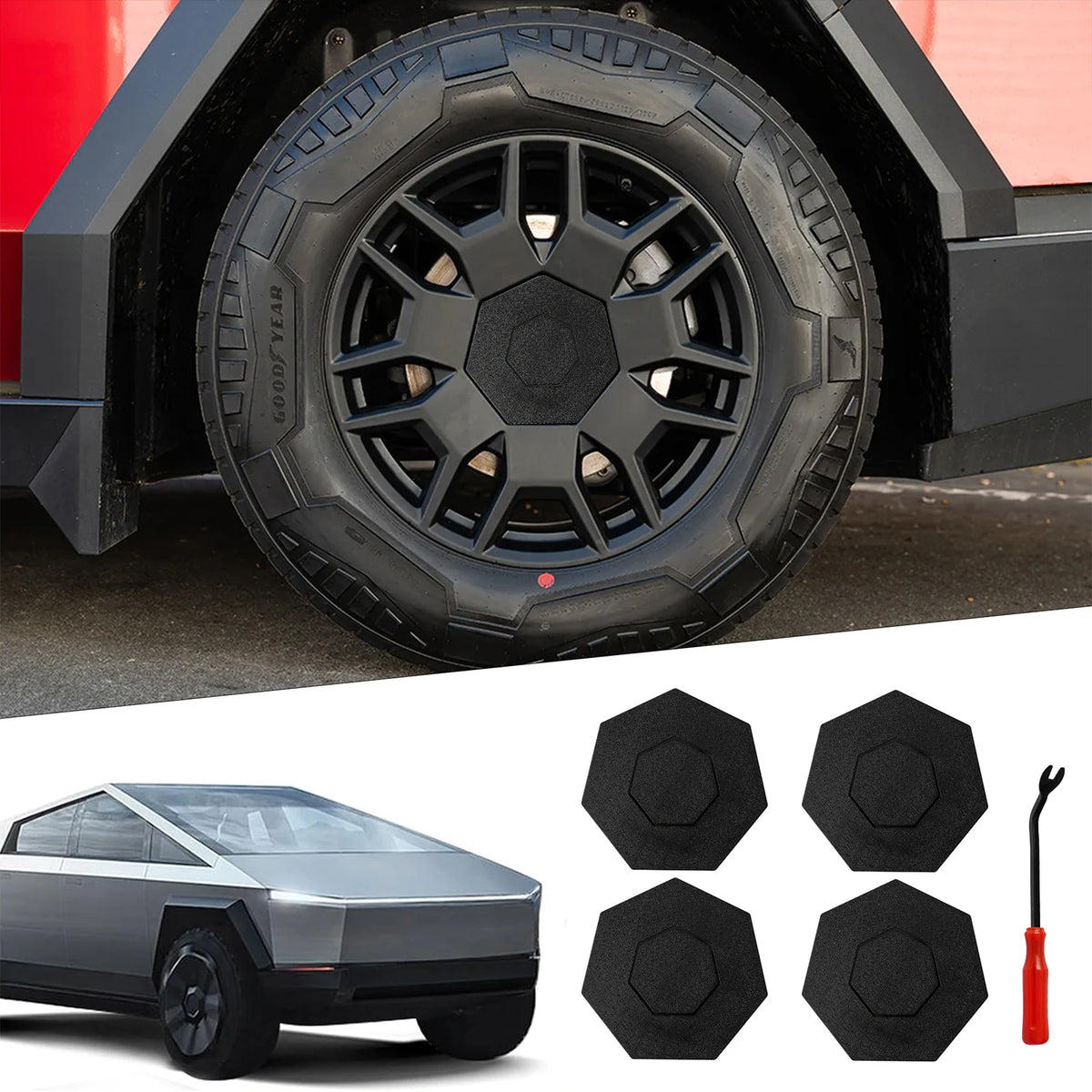 Tesla Cybertruck Matte Black Centre Wheel Caps, 4-Piece Set