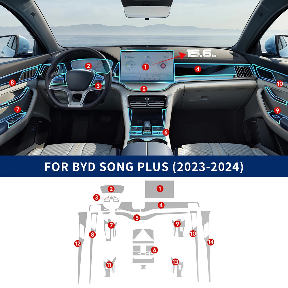 BYD Song Plus Interior TPU Protective Film Kit, 39-Piece Set