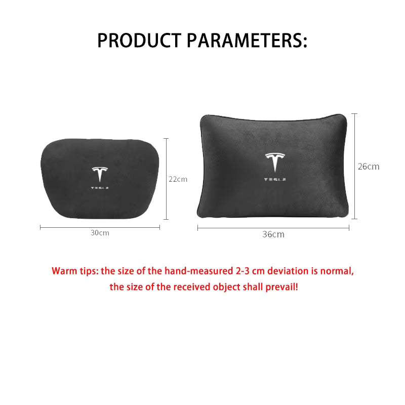 Suede Car Headrest & Lumbar Support Pillow for Tesla