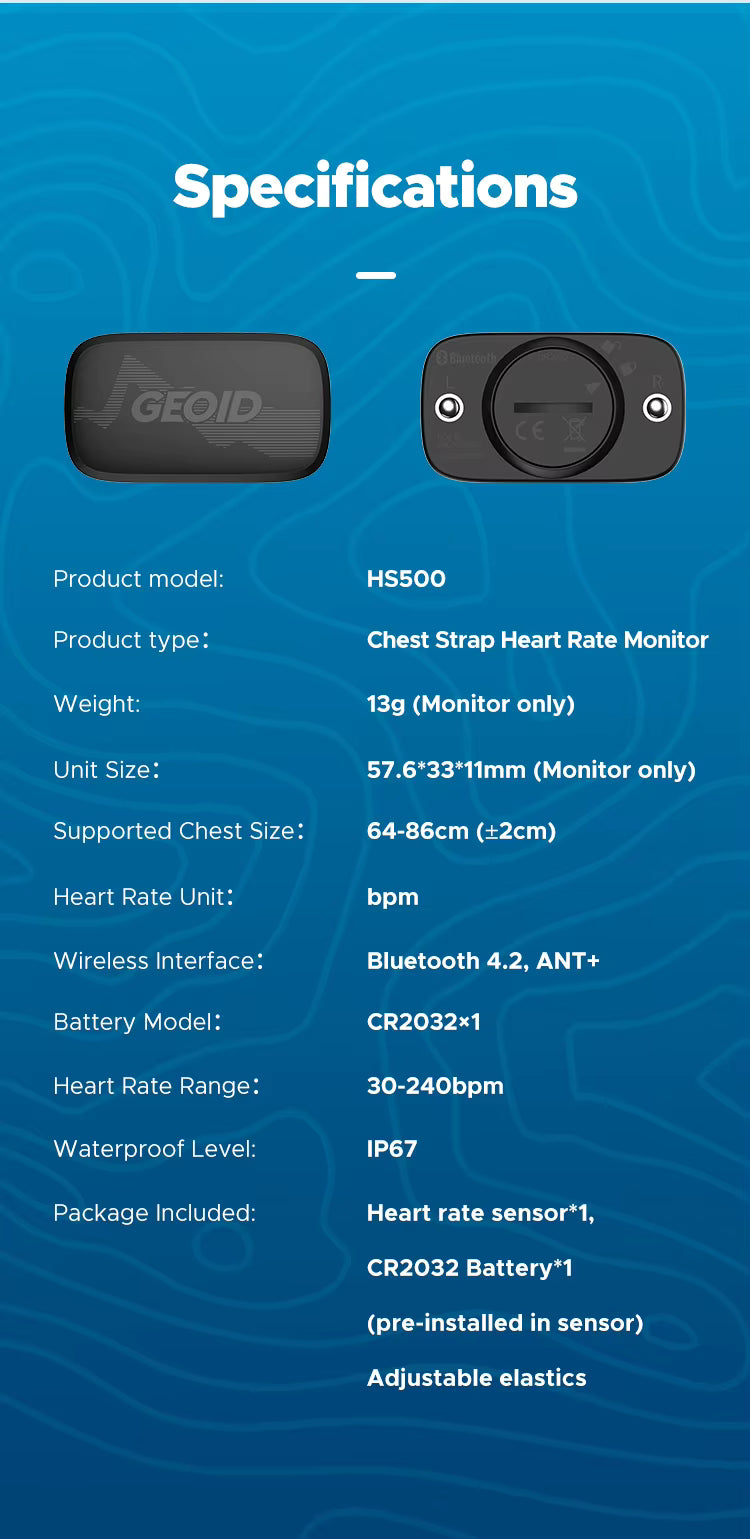 GEOID HS500 Heart Rate Monitor with Bluetooth & ANT+