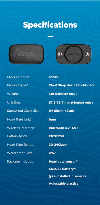 GEOID HS500 Heart Rate Monitor with Bluetooth & ANT+
