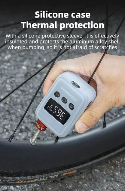 ROCKBROS Fahrradpumpe 150PSI Tragbare Taschen-Elektroluftpumpe Schrader-Presta-Ventil MTB Wiederaufladbarer Kompressor Reifenfüller
