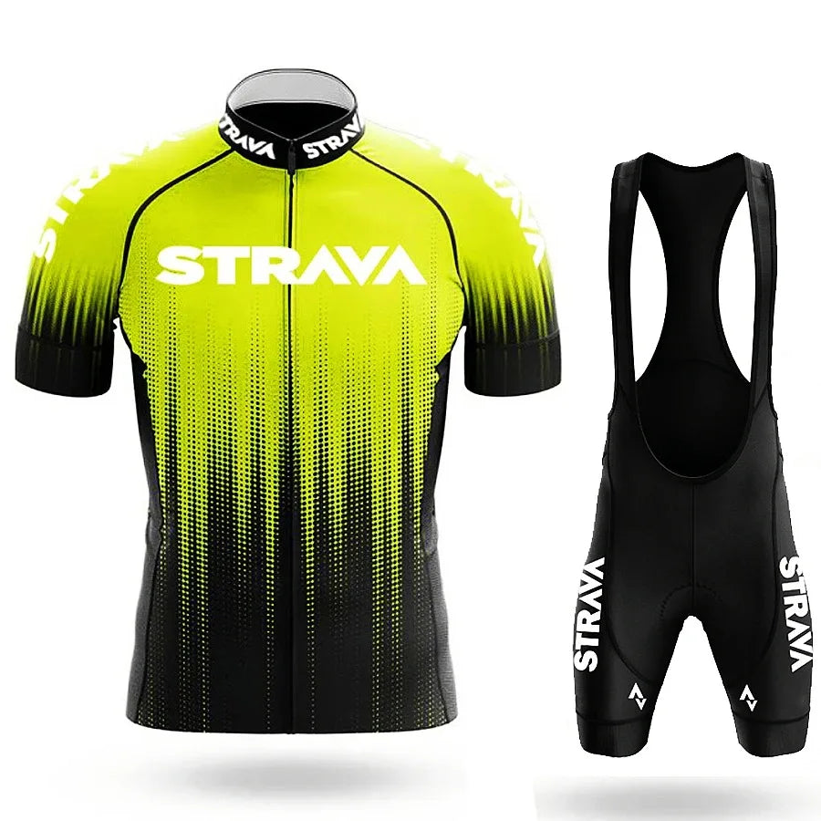 Strava Men's Summer Cycling Jersey & Bib Shorts Set with Padded Chamois