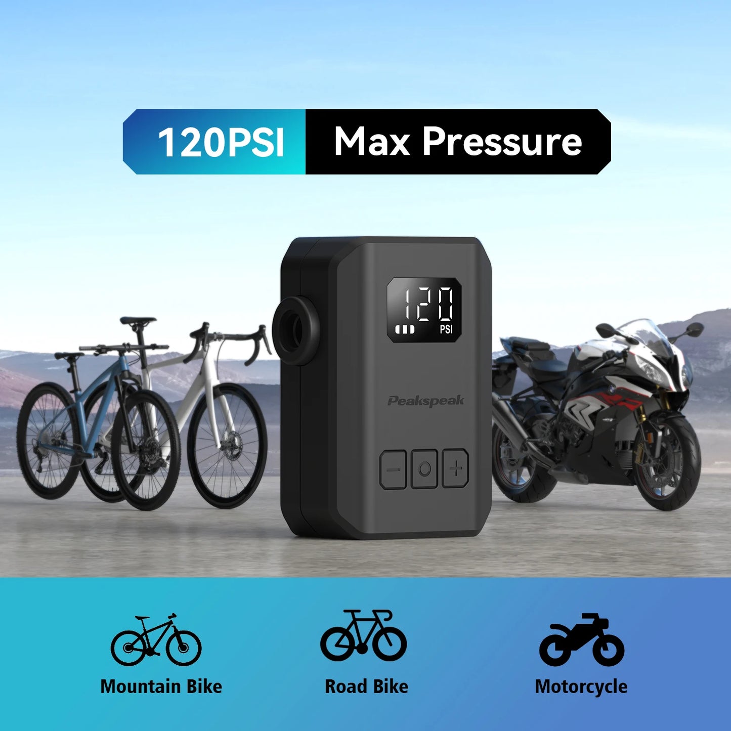 Peakspeak AS260PRO Mini Electric Bike Pump – 120 PSI Cordless Inflator