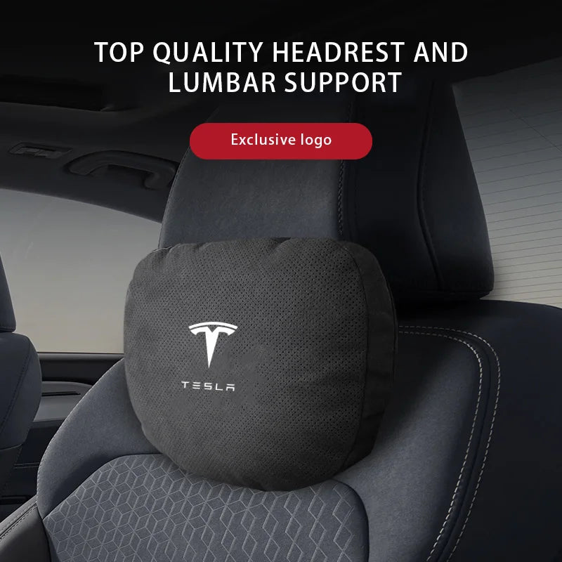 Suede Headrest & Lumbar Support Pillow for Tesla Model 3 / Model Y / Model S