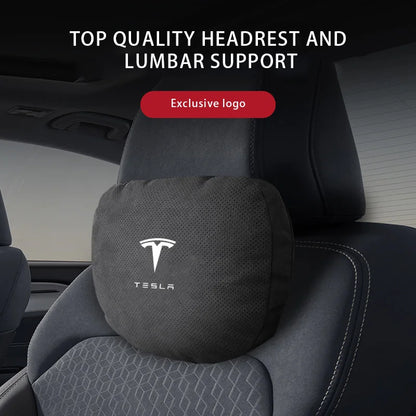 Suede Headrest & Lumbar Support Pillow for Tesla Model 3 / Model Y / Model S
