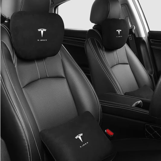 Suede Car Headrest & Lumbar Support Pillow for Tesla