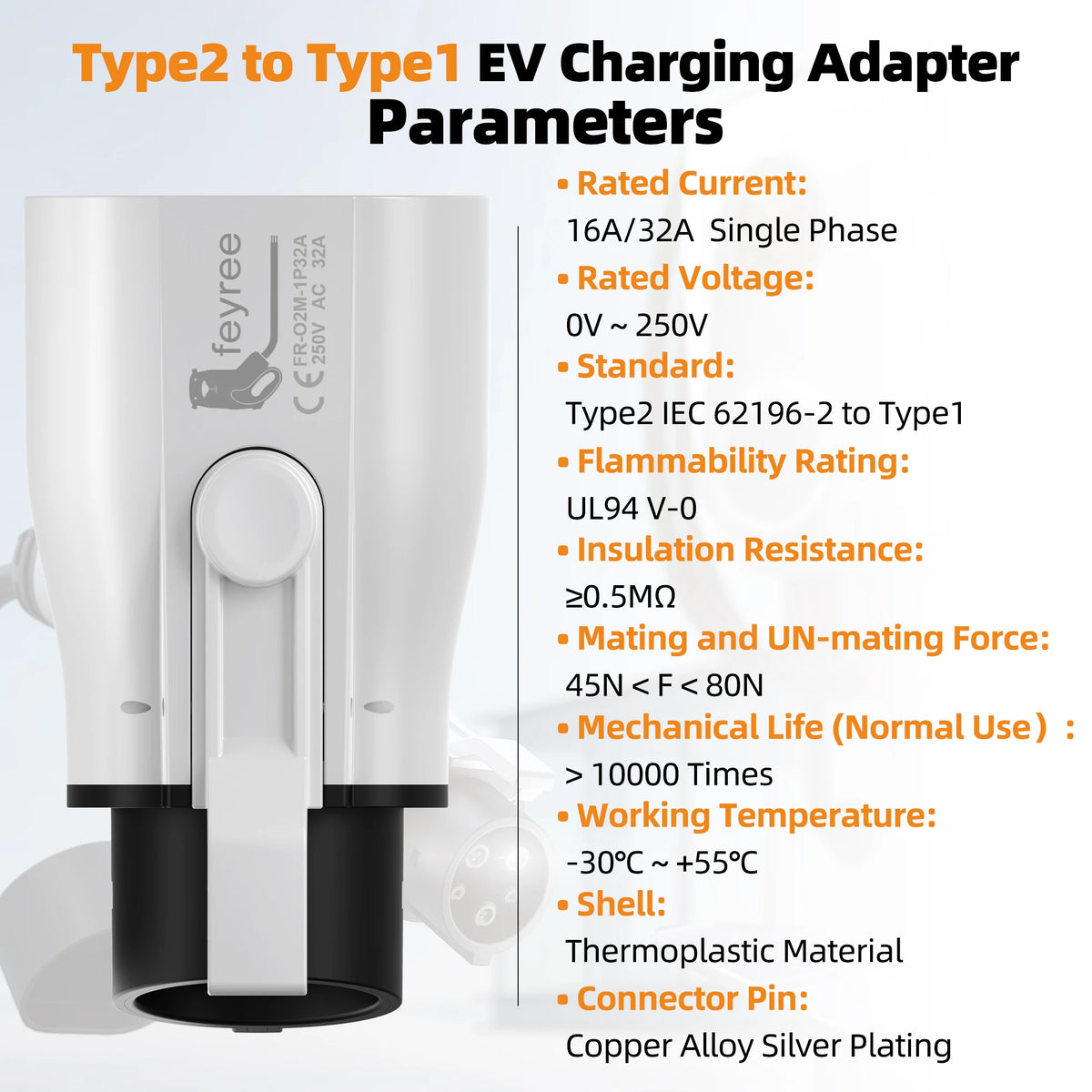 Feyree Type 2 to Type 1 EV Charging Adapter 16A / 32A