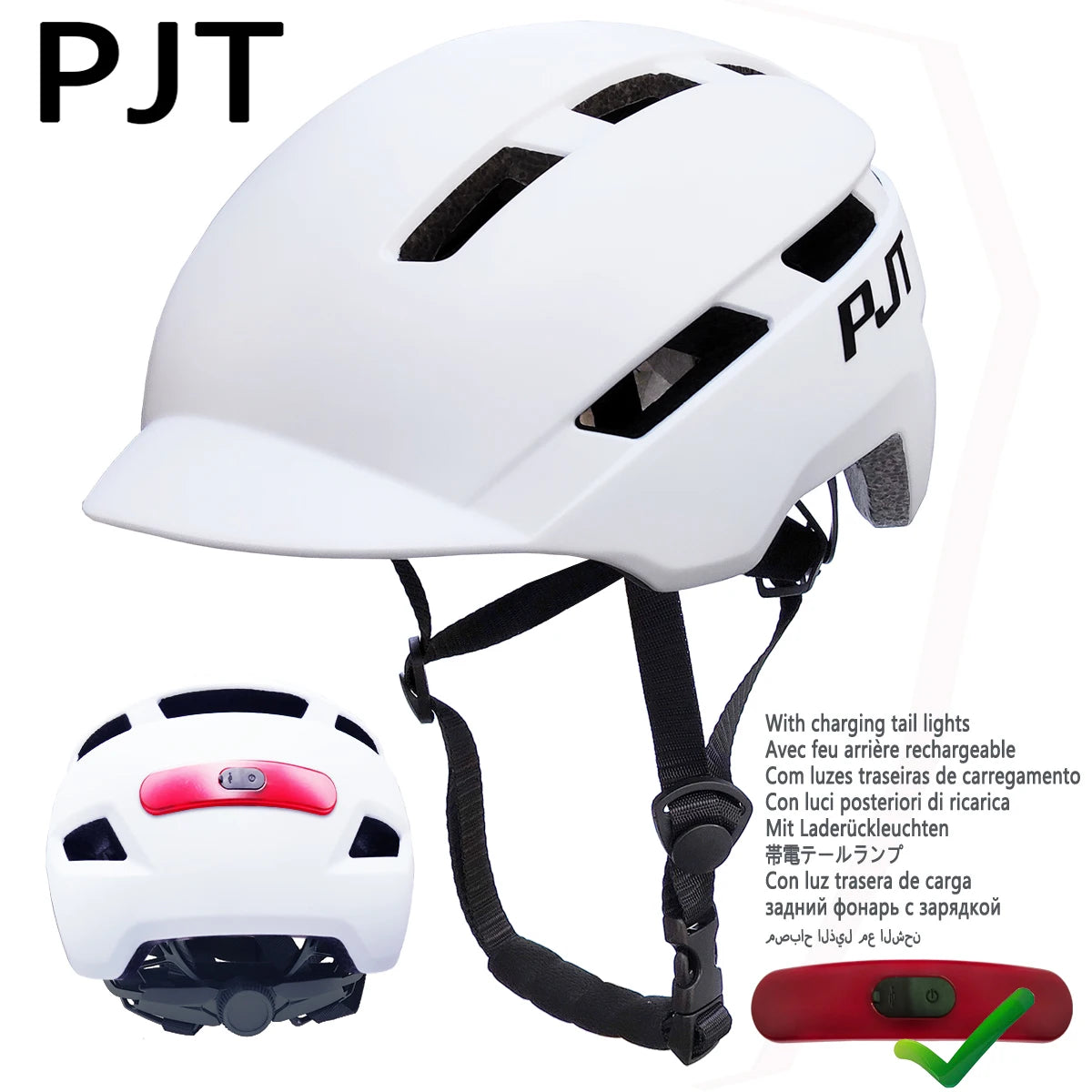 PJT Fahrradhelm mit wiederaufladbarem Rücklicht