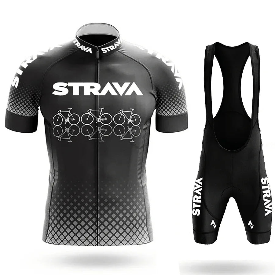 Strava Men's Summer Cycling Jersey & Bib Shorts Set with Padded Chamois