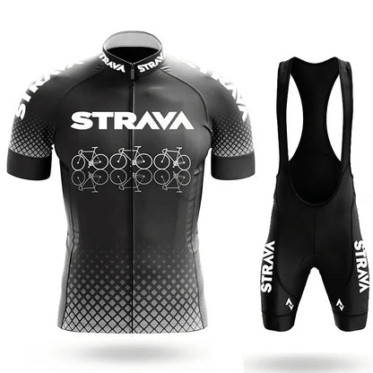 Strava Men's Summer Cycling Jersey & Bib Shorts Set with Padded Chamois