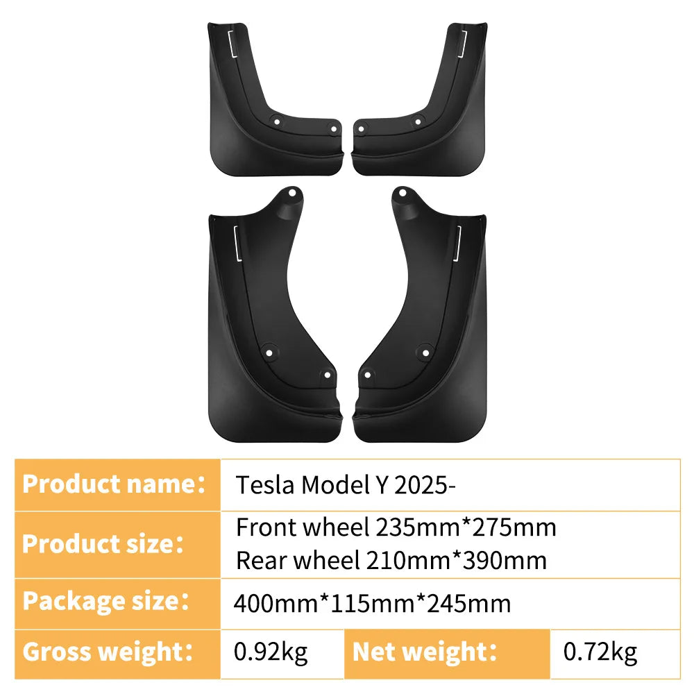 Tesla Model Y Juniper 2025-2026 ABS-Schmutzfänger 4-teiliges Set
