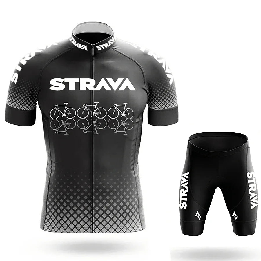 Strava Men's Summer Cycling Jersey & Bib Shorts Set with Padded Chamois
