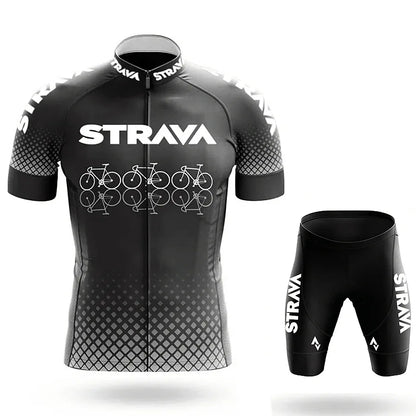 Strava Men's Summer Cycling Jersey & Bib Shorts Set with Padded Chamois