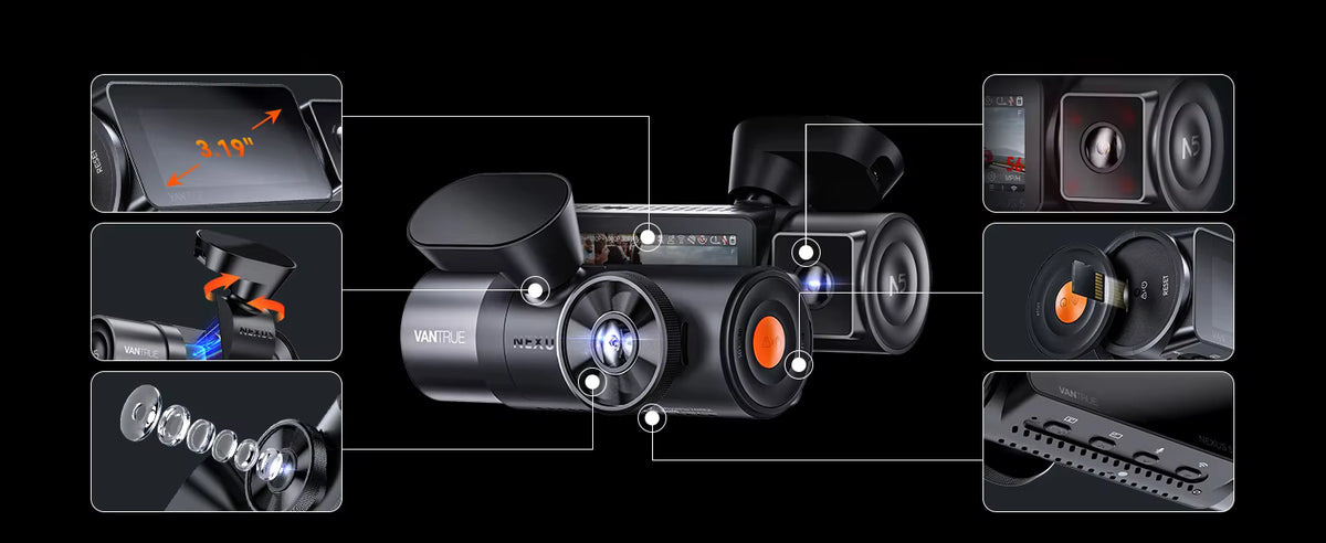 Caméra embarquée 4 canaux Vantrue N5 à 360° avec WiFi, GPS et vision nocturne infrarouge