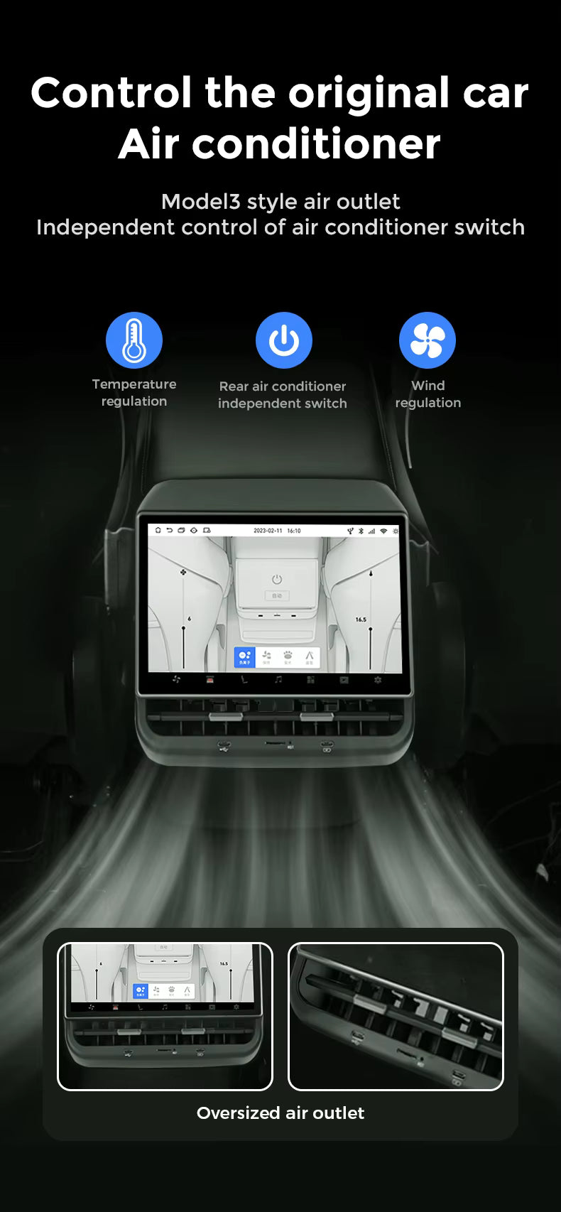 8.66-Inch Android Rear Display for Tesla Model 3 / Model Y 2019–2023