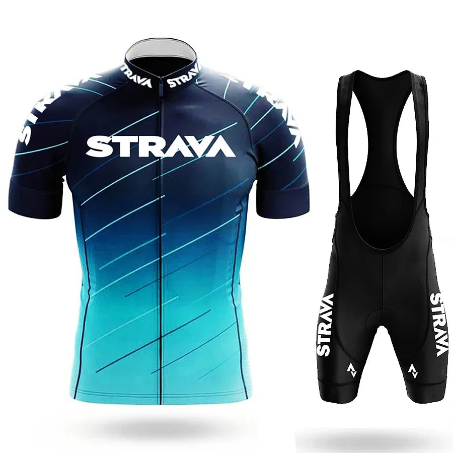 Strava Men's Summer Cycling Jersey & Bib Shorts Set with Padded Chamois