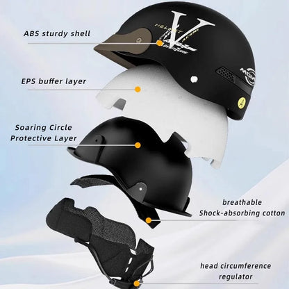Vintage Open Face Motorcycle Helmet – Half Helmet with Viso