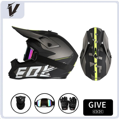 VGV Motocross Helmet Set with Goggles, Gloves & Face Cover