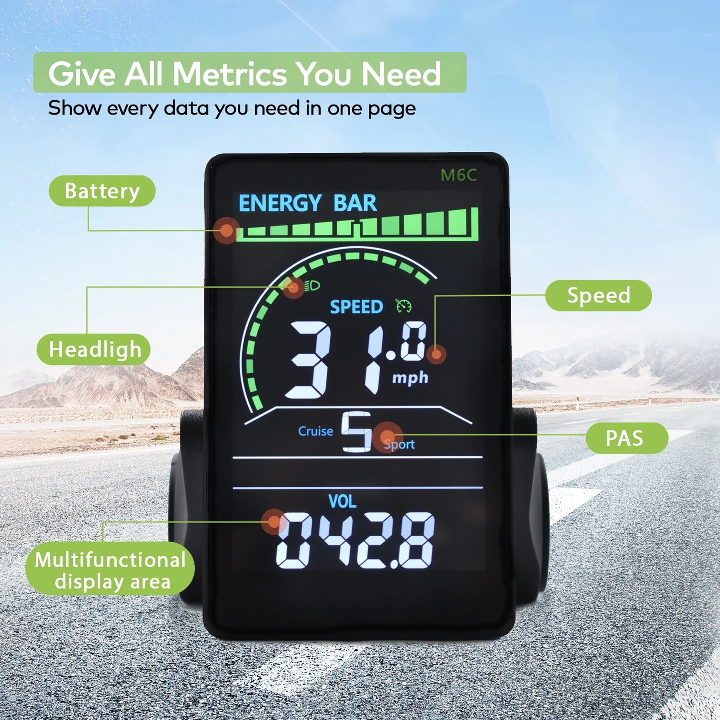 Electric Bike LCD Cycle Computer Digital Multi-Colour Speedometer Display