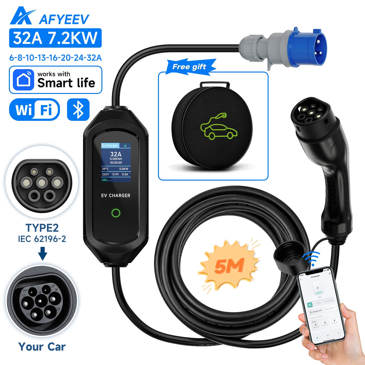 AFYEEV 32A 7.2kW Portable EV Charger