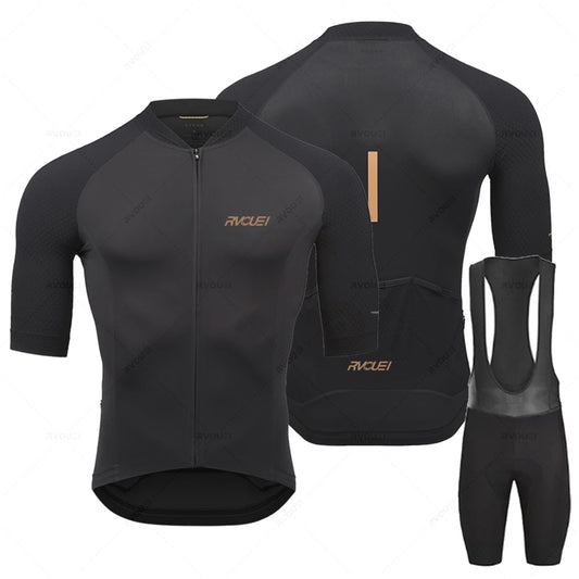 RVOUEI Pro Team Men's Short Sleeve Cycling Jersey & Bib Shorts Set
